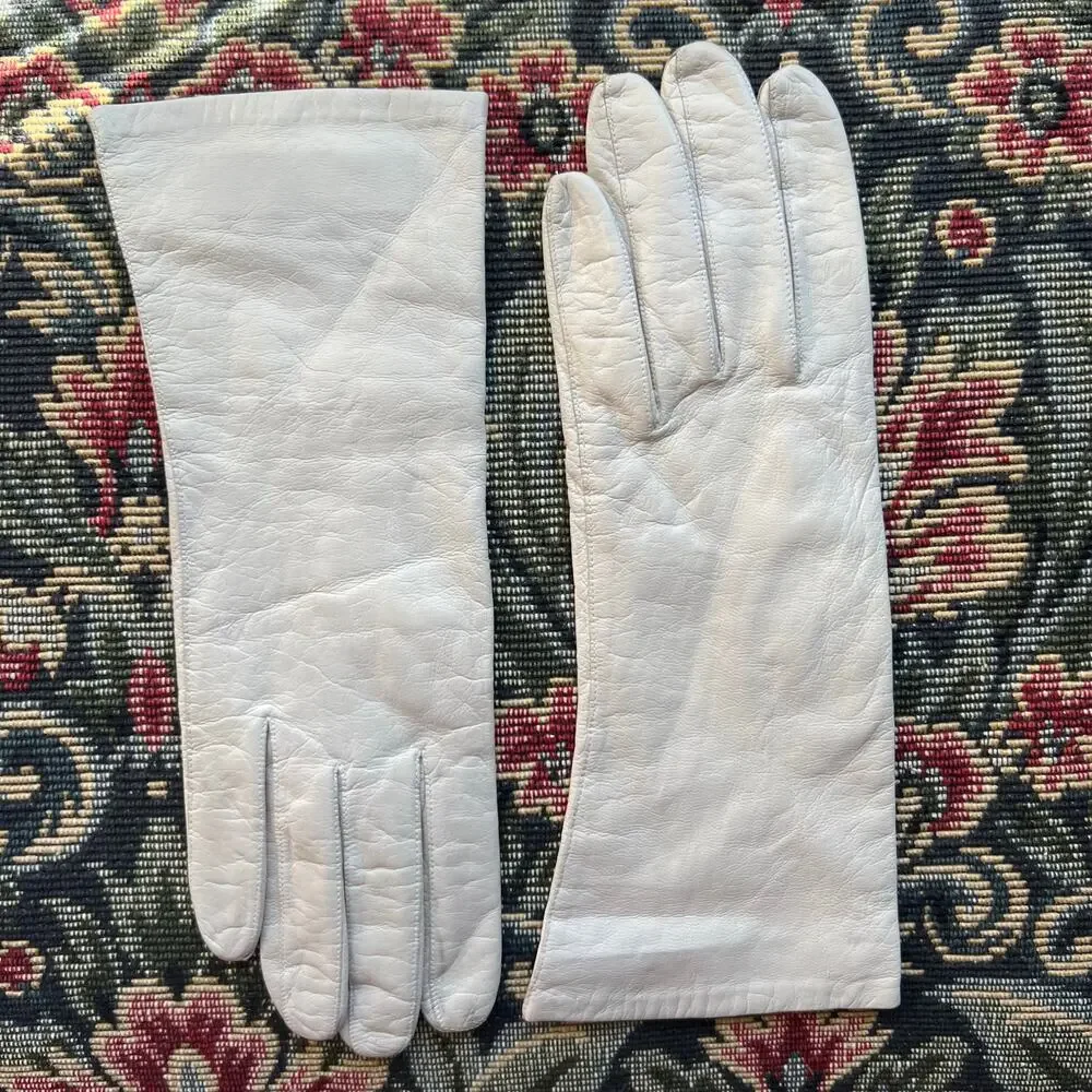 Vintage 80s‎ Millay White Leather Gloves Silk Lined Made in Western Germany 7